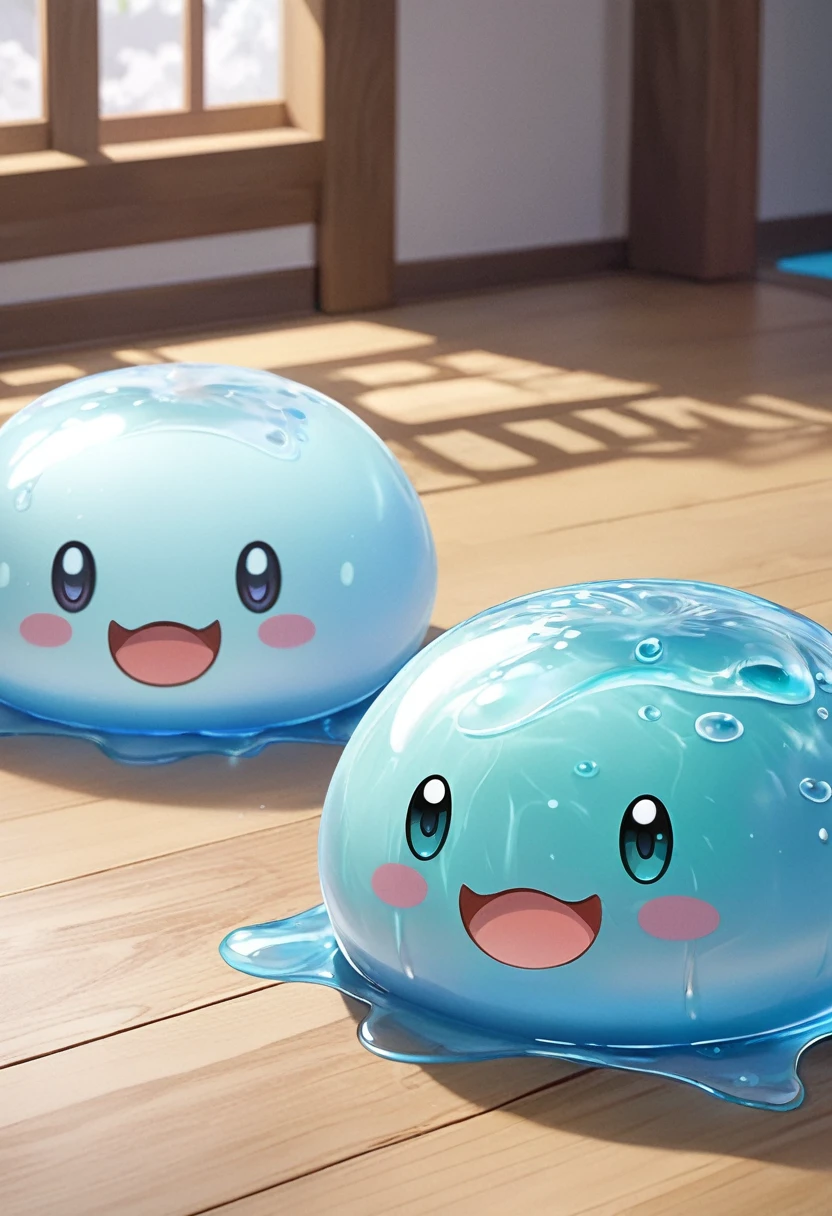 Japanese cartoon slime fantasy fictional creature light blue cute slime

                         ( Correct and perfect anatomy ) Ultra-detailed animation art and visual effects masters perfectly compose intricately detailed digital art