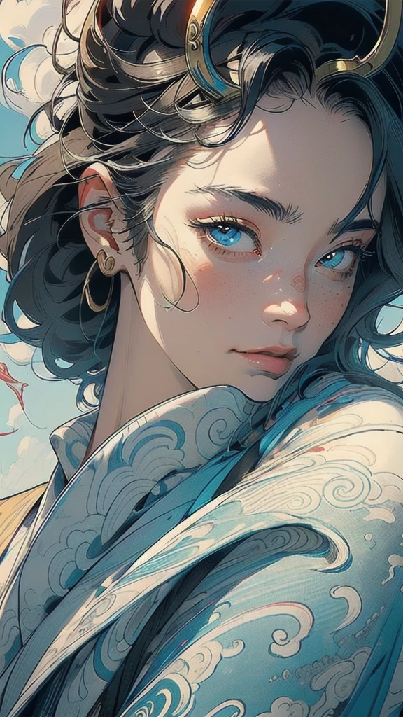 (((masterpiece, highest quality))),,(((solo:1.2))),(((1girl:1.2))),32k wallpaper, very detailed, poster, vintage science fiction,(((((portfolio))))),(((((Close-up))))),(((((bust up))))),((((more various angle)))),((((highlight)))),((((heterochromia)))),(((complete. detailed face))),(((detailed unlimited complete equipment : rail gun))),(((((Absolutely Realistic Clouds background))))),(((Texture for people : halftone))),((Open your mouth wide)),(((((Wind God and Thunder God))))),(((Ukiyo-e)))