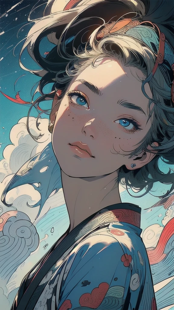 (((masterpiece, highest quality))),,(((solo:1.2))),(((1girl:1.2))),32k wallpaper, very detailed, poster, vintage science fiction,(((((portfolio))))),(((((Close-up))))),(((((bust up))))),((((more various angle)))),((((highlight)))),((((heterochromia)))),(((complete. detailed face))),(((detailed unlimited complete equipment : rail gun))),(((((Absolutely Realistic Clouds background))))),(((Texture for people : halftone))),((Open your mouth wide)),(((((Wind God and Thunder God))))),(((Ukiyo-e)))