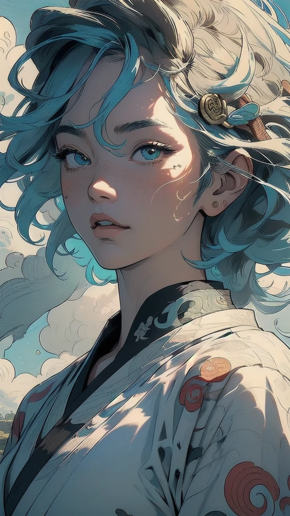 (((masterpiece, highest quality))),,(((solo:1.2))),(((1girl:1.2))),32k wallpaper, very detailed, poster, vintage science fiction,(((((portfolio))))),(((((Close-up))))),(((((bust up))))),((((more various angle)))),((((highlight)))),((((heterochromia)))),(((complete. detailed face))),(((detailed unlimited complete equipment : rail gun))),(((((Absolutely Realistic Clouds background))))),(((Texture for people : halftone))),((Open your mouth wide)),(((((Wind God and Thunder God))))),(((Ukiyo-e)))
