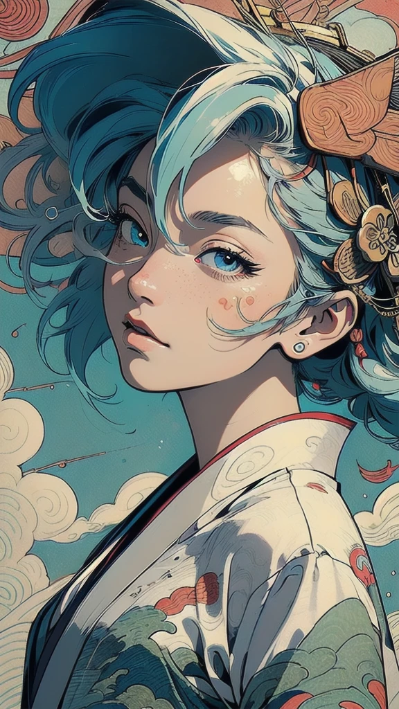 (((masterpiece, highest quality))),,(((solo:1.2))),(((1girl:1.2))),32k wallpaper, very detailed, poster, vintage science fiction,(((((portfolio))))),(((((Close-up))))),(((((bust up))))),((((more various angle)))),((((highlight)))),((((heterochromia)))),(((complete. detailed face))),(((detailed unlimited complete equipment : rail gun))),(((((Absolutely Realistic Clouds background))))),(((Texture for people : halftone))),((Open your mouth wide)),(((((Wind God and Thunder God))))),(((Ukiyo-e)))