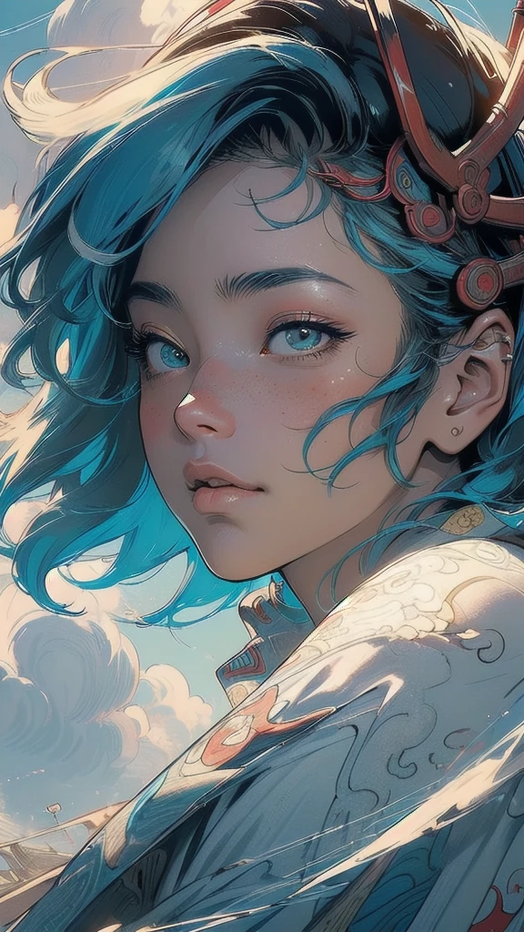 (((masterpiece, highest quality))),,(((solo:1.2))),(((1girl:1.2))),32k wallpaper, very detailed, poster, vintage science fiction,(((((portfolio))))),(((((Close-up))))),(((((bust up))))),((((more various angle)))),((((highlight)))),((((heterochromia)))),(((complete. detailed face))),(((detailed unlimited complete equipment : rail gun))),(((((Absolutely Realistic Clouds background))))),(((Texture for people : halftone))),((Open your mouth wide)),(((((Wind God and Thunder God))))),(((Ukiyo-e)))
