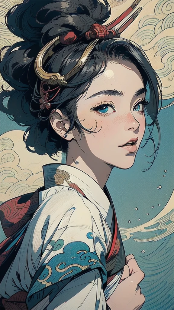 (((masterpiece, highest quality))),,(((solo:1.2))),(((1girl:1.2))),32k wallpaper, very detailed, poster, vintage science fiction,(((((portfolio))))),(((((Close-up))))),(((((bust up))))),((((more various angle)))),((((highlight)))),((((heterochromia)))),(((complete. detailed face))),(((detailed unlimited complete equipment : rail gun))),(((((Absolutely Realistic Clouds background))))),(((Texture for people : halftone))),((Open your mouth wide)),(((((Wind God and Thunder God))))),(((Ukiyo-e)))