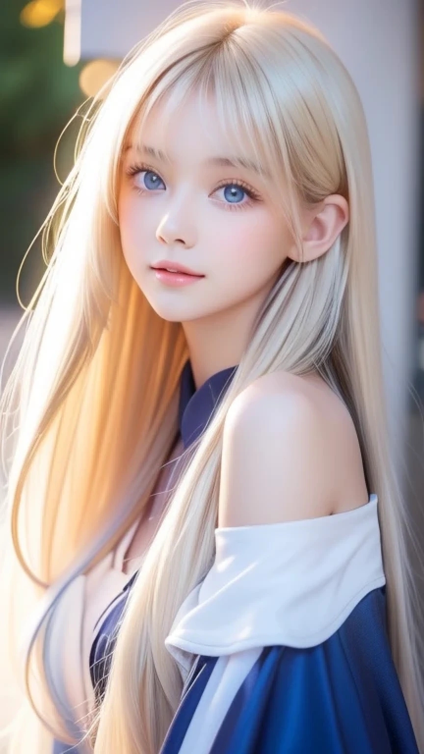 The Shining, clear, White skin、Her windblown blonde hair hides her beautiful face、A stunning 16-year-old blonde beauty、Cute sexy little beautiful face、Eye-catching, beautiful, super long straight hair、growing up, Large, sparkling, very bright light blue eyes、Long, silky bangs that cover cute eyes, Sexy and cute young woman with super long hair hiding her sexy face、Ultra long platinum hair