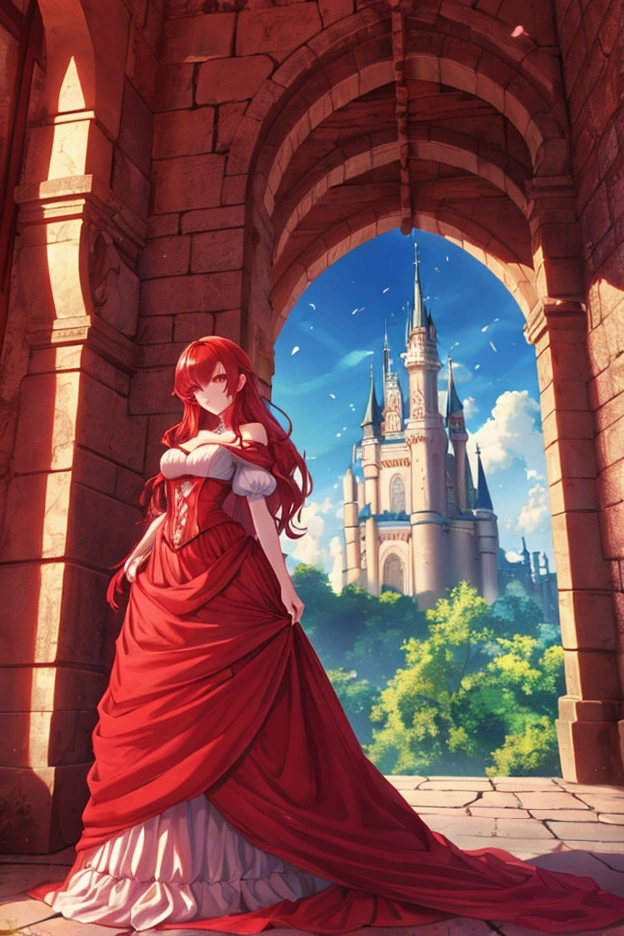 Beautiful woman with red hair in an enchanted castle