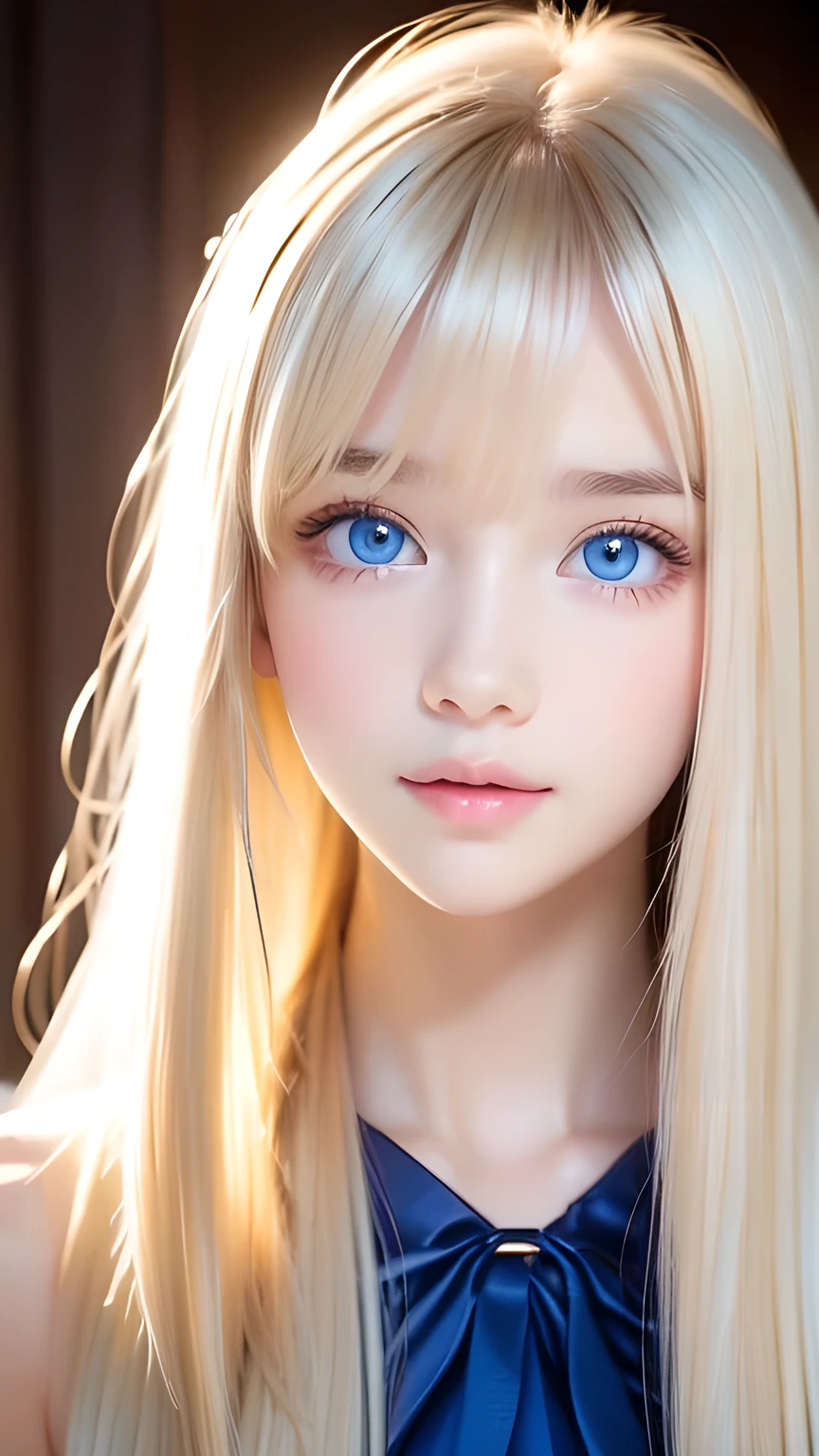 The Shining, clear, White skin、Her windblown blonde hair hides her beautiful face、A stunning 16-year-old blonde beauty、Bangs between the eyes、Cute sexy little beautiful face、Eye-catching, beautiful, super long straight hair、growing up, Large, sparkling, very bright light blue eyes、Long, silky bangs that cover cute eyes, Sexy and cute young woman with super long hair hiding her sexy face、Ultra long platinum hair、Small Face Beauty、Round face、Cheek gloss highlighter、