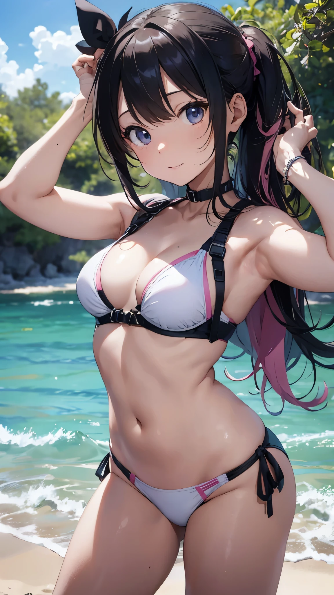 4K,8k,Pink haired girl drawn in high resolution Japanese anime style、whole body、Women in white bikinis taking photos on a deserted beach, Bikini Model, , Young and cute gravure idol, Posing together in a bra, Russian and Japanese mix, sakimichan, Asian woman, Wear a swimsuit, that'that'that'that'that'that'that'that'that'that'that'that'that'that'that'that'that'that'that'that'that'that'It's hot with the shining sun, Japanese Model, Cute Core, sakimichan hdri, Young Gravure Idol, Chubby