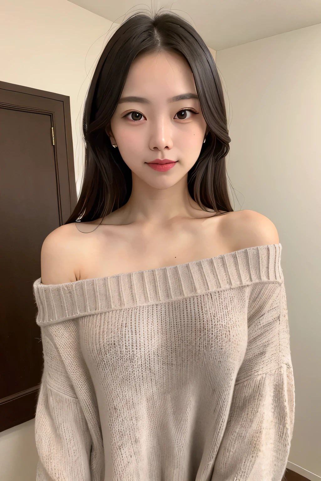 ((Highest quality)), ((masterpiece)), (detailed), One girl, Off-the-shoulder sweater,