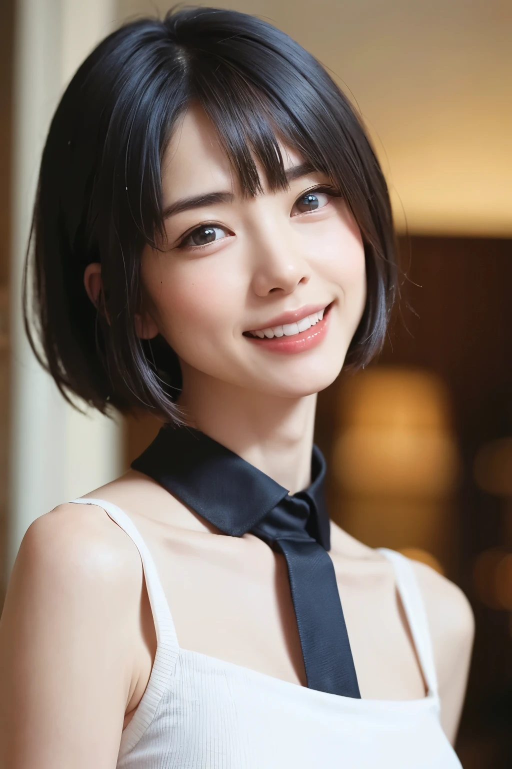 (Tabletop, Highest quality、Very attractive adult beauty、Add strong highlights to the eyes、Look closely at the camera:1.4、A beautiful woman with mature charm、Ideal body type、Perfect Anatomy、Short brunette bob、Shiny Hair、Lip gloss),One Girl, alone, 明るい茶色のShiny Hair, scarf,Realistic, Looking at the audience、Please tilt your head a little, Bright colored crystal light blue eyes, 短いShiny Hair、 chestの中央に穴が開いた白いタートルネックの服,chestの真ん中に丸い穴が開いたセクシーな白いタートルネックのニットセーター、 lips, Lip gloss,prohibit, Upper Body、Big eyes、eyelash、Face is a little red、Embarrassing)、((Italian road system in winter))、((Short hair with bangs、Big eyes、Give students a very strong highlight、{Huge|big|Hugeな|Mega} chest:1.4、very bigger chest、Gazing at the audience、Very beautiful beauty、Listen carefully、Long neck、Laugh a little、Beautiful Teeth、Laughing with your mouth open、Heart-shaped pupils))、28 years old、Very cute supermodel、