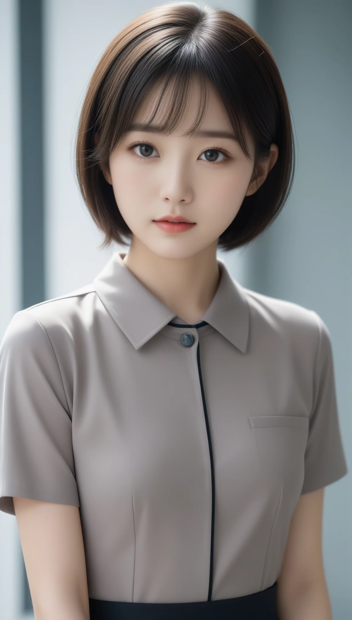 8k, Ultra-high resolution, Highest quality, masterpiece, 三分割法によるphotograph,Surreal, photograph, 1 Girl, (:1.3), pretty girl, Cute Face, Beautiful eyes in every detail, 細かくdetailedに,masterpiece,One Girl:1.2,Japanese female officer,Superior non-commissioned officer,full body,furious,glaring,Black short hair,Bob with bangs, (The finest ceremonial attire:1.3),Pencil Skirt,Military clothing, SS uniform,HUGO BOSS,Sharp contours,Looking down,Gray background, Light from above, Low contrast, (Side view),Perfect and beautiful face ,完璧でCute Face, Skin with attention to detail, Perfect limbs、Narrow waist,Looking at the audience,(((Ideal body type))),A cup small breasts :2,Portraiture:2,Perfect Anatomy,鮮明なdetailed,detailed,Surreal,Light and shadow,glowing