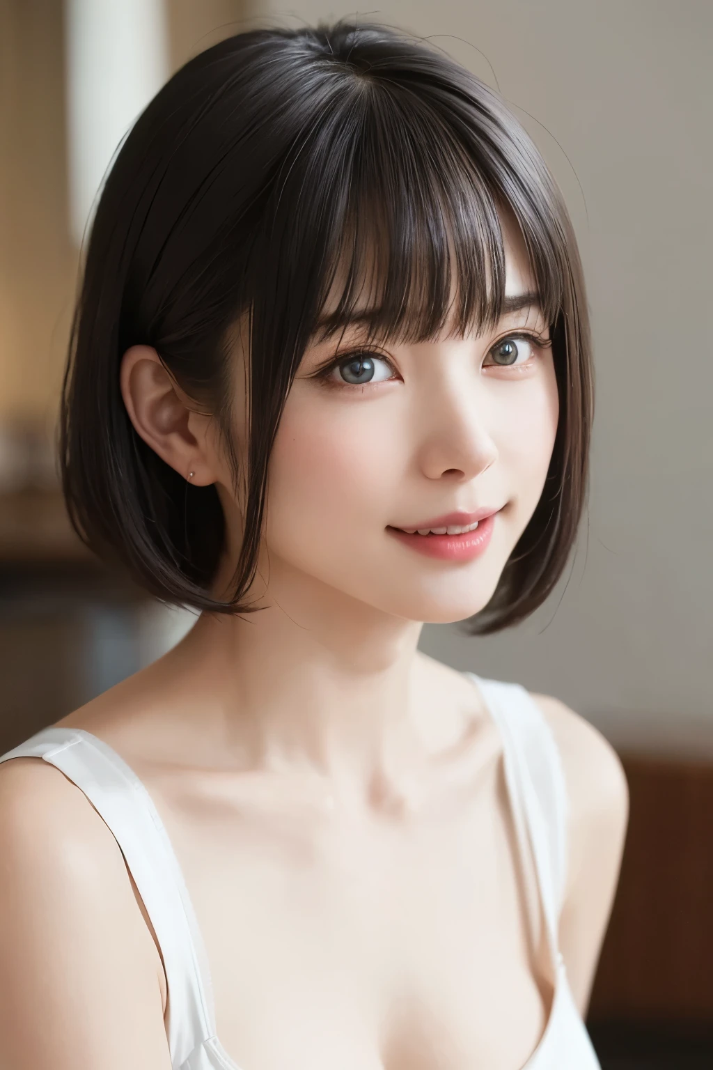 (Tabletop, Highest quality、Very attractive adult beauty、Add strong highlights to the eyes、Please look closely at the camera:1.4、A beautiful woman with adult charm、Ideal body proportions、Perfect Anatomy、Short brunette bob hair、Shiny Hair、Lip gloss),One Girl, solo, 明るい茶色のShiny Hair, Scarf,Realistic, Looking at the audience、Please tilt your head a little, Bright colored crystal light blue eyes, 短いShiny Hair、 chestの中央に穴が開いた白いタートルネックの服,chestの真ん中に丸い穴が開いたセクシーな白いタートルネックのニットセーター、 Lips, Lip gloss，Bans, Upper body、Big eyes、Eyelashes、Face is a little red、Embarrassing)、((Italian road system in winter))、((Short hair with bangs、Big eyes、Give students a very strong highlight、{huge|big|hugeな|Mega} chest:1.4、very bigger chest、Staring at the audience、Very beautiful beauty、Listen carefully、Long neck、Smile a little、Beautiful Teeth、Open your mouth and laugh、Heart-shaped pupils))、28 years old、Very cute supermodel、{gigantic|big|huge|mega} breasts, cleavage