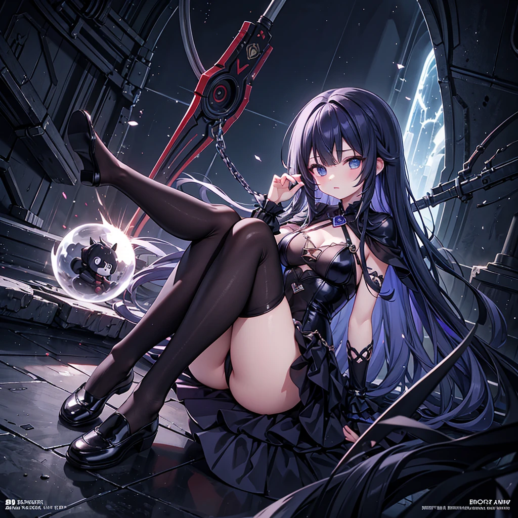 1girl,(((Highest quality、Masterpiece、Official Art、The best dynamic composition、超detailed)))、Anime Style、Perfect physique、The coolest pose、Cute Grim Reaper、Death's scythe is red and black、detailedな彫刻、Black hooded cloak、Super huge、detailed、In the middle of swinging down a scythe with both hands、