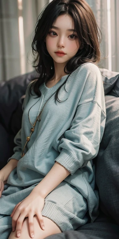 (masterpiece: 1.2, Portraiture, Highest quality), Realistic, (Live Action, Intricate details, Written boundary depth), Highest quality, masterpiece, Attention to detail, semi-Realistic, Sleeping in bed, shy, 21 years old, Short Blonde, blue eyes, pajamas, Slim figure、Canopy bed、