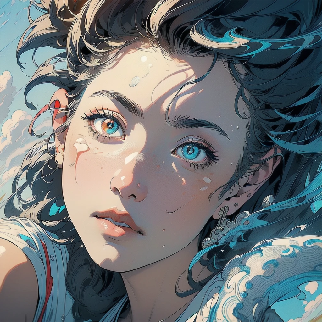 (((masterpiece, highest quality))),,(((solo:1.2))),(((1girl:1.2))),32k wallpaper, very detailed, poster, vintage science fiction,(((((portfolio))))),(((((Close-up))))),(((((bust up))))),((((more various angle)))),((((highlight)))),((((heterochromia)))),(((complete. detailed face))),(((detailed unlimited complete equipment : rail gun))),(((((Absolutely Realistic Clouds background))))),(((Texture for people : halftone))),((Open your mouth wide)),(((((Wind God and Thunder God))))),(((Ukiyo-e)))