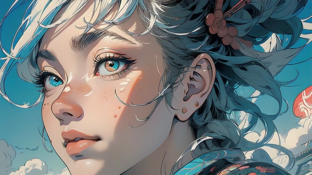 (((masterpiece, highest quality))),,(((solo:1.2))),(((1girl:1.2))),32k wallpaper, very detailed, poster, vintage science fiction,(((((portfolio))))),(((((Close-up))))),(((((bust up))))),((((more various angle)))),((((highlight)))),((((heterochromia)))),(((complete. detailed face))),(((detailed unlimited complete equipment : rail gun))),(((((Absolutely Realistic Clouds background))))),(((Texture for people : halftone))),((Open your mouth wide)),(((((Wind God and Thunder God))))),(((Ukiyo-e)))