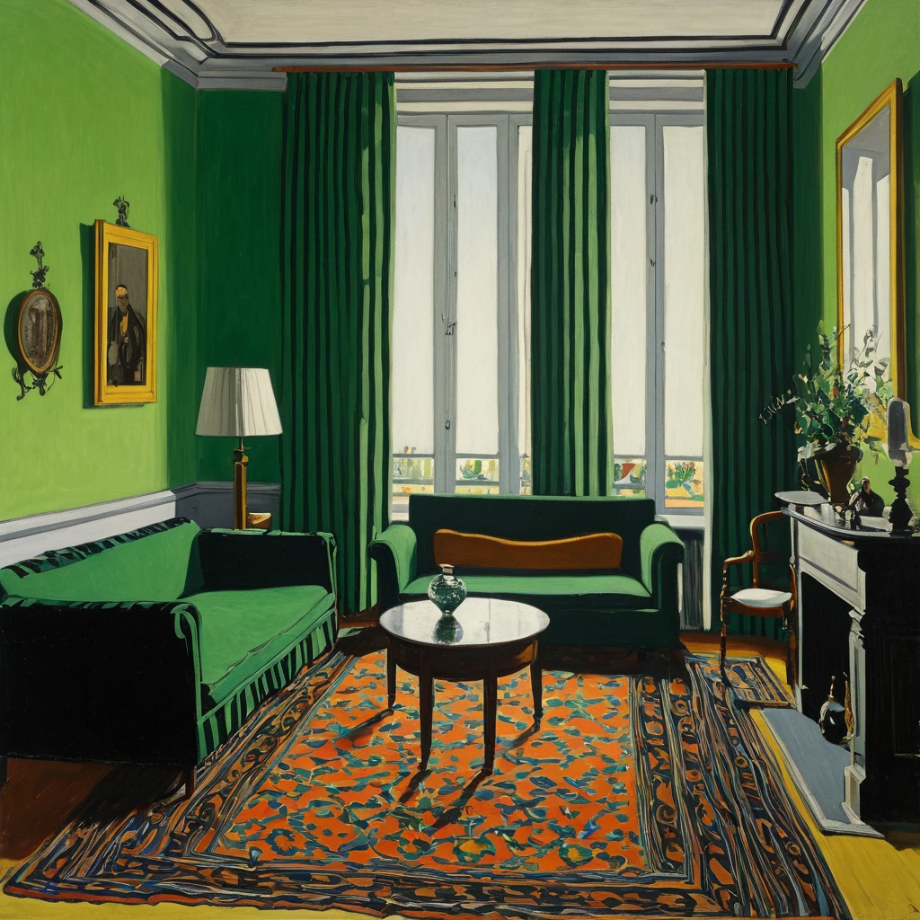 Interior painting of a living room, by Felix Vallotton, Gerard Ernest Schneider, painting of a room, Eugène Brands, interior scene, Paul Jacob Naftel, Emanuel Schongut, Emanuel Büchel, living room, based on Paul Gustave Fischer, based on Georges Emile Lebacq