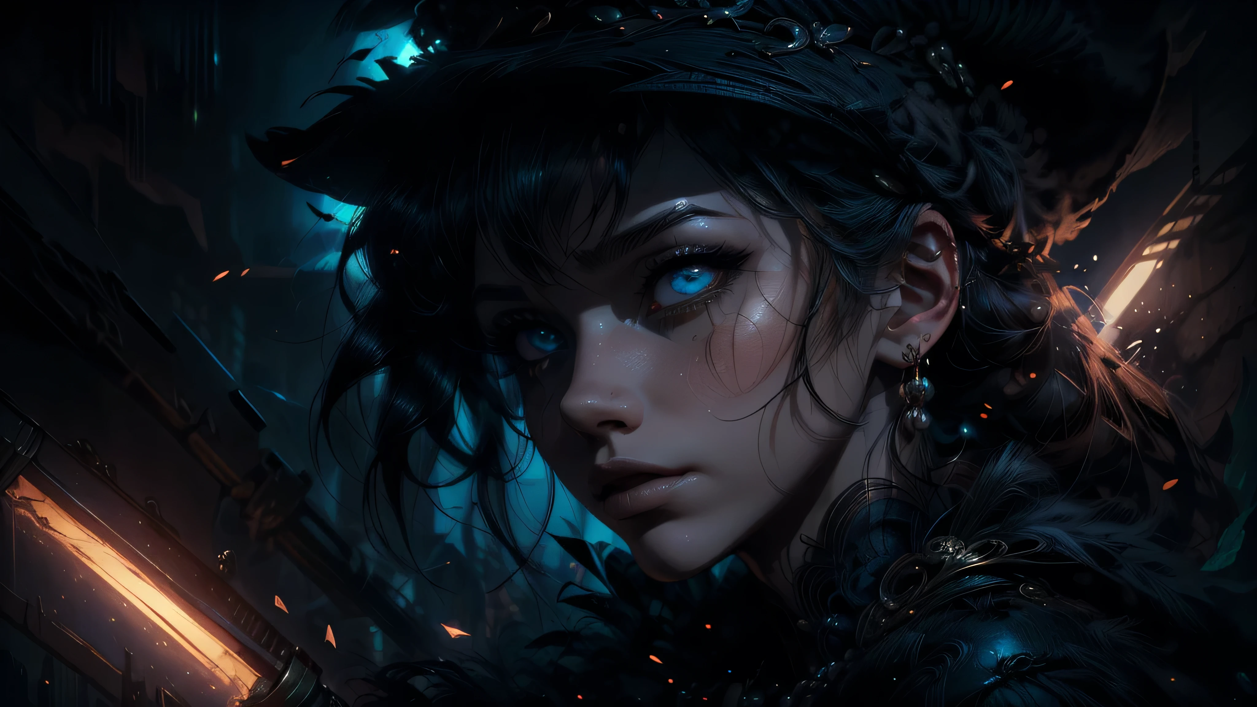 (Cinematic Frame: Realistic, Fine Drawing, Lots of Details) (((ultra realistic))) Photo, masterpiece, top quality, (pale skin), (Ultra detailed face and eyes), 1 girl, Adult, In this cinematic frame, we are presented with a 200-year-old witch with long black hair and a single white lock, magic in her hands shining, evil dark fantasy portal in the background, dramatic lighting, dramatic pose, detailed facial features, intricate details, dark moody atmosphere, cinematic, dramatic shadows, glowing magical energy, mysterious, powerful, (best quality,4k,8k,highres,masterpiece:1.2),ultra-detailed,(realistic,photorealistic,photo-realistic:1.37),dramatic lighting, dark colors, dark fantasy, horror, cinematic composition, ROMANCE,FANTASIA,COMICS,MANGÁ,MANHUA,MANWHA,DRAMA,AÇÃO,FICÇÃO CIENTIFICA,BELLE,MODELO,SFW, pastelvectorai