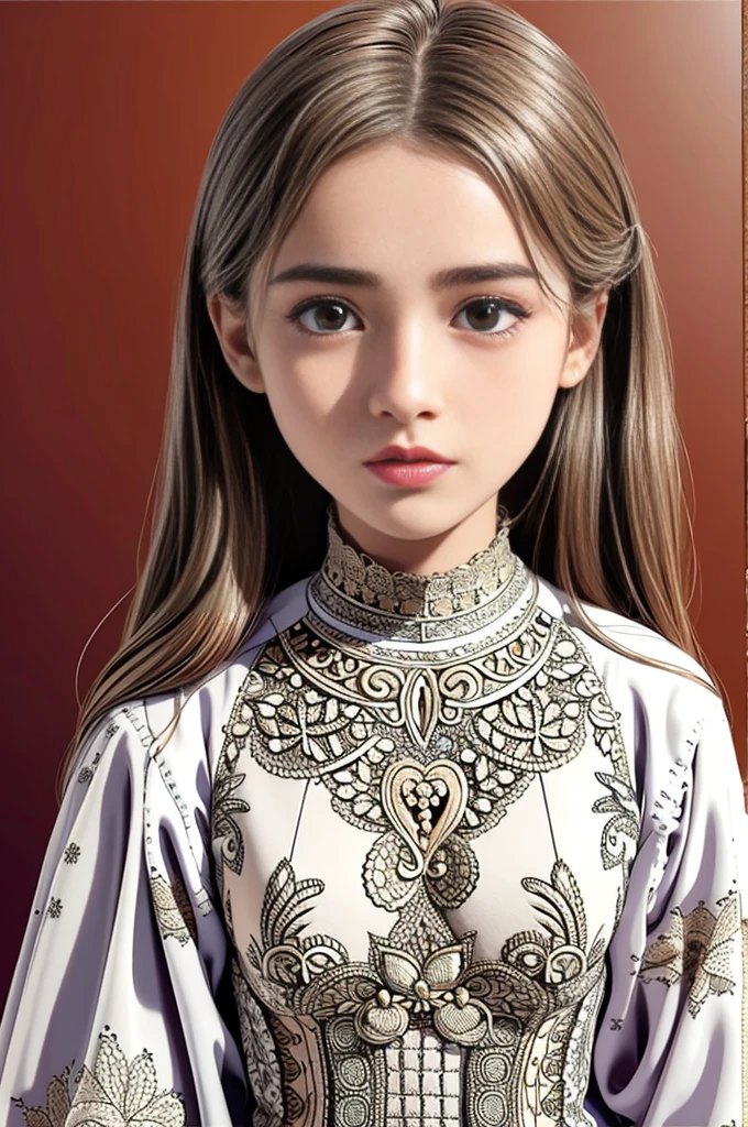 Highest quality, Realistic, photoRealistic, Award-winning illustrations, (Intricate details: 1.2), (Subtle details), (Intricate details), 8-year-old girl、Flat Chest