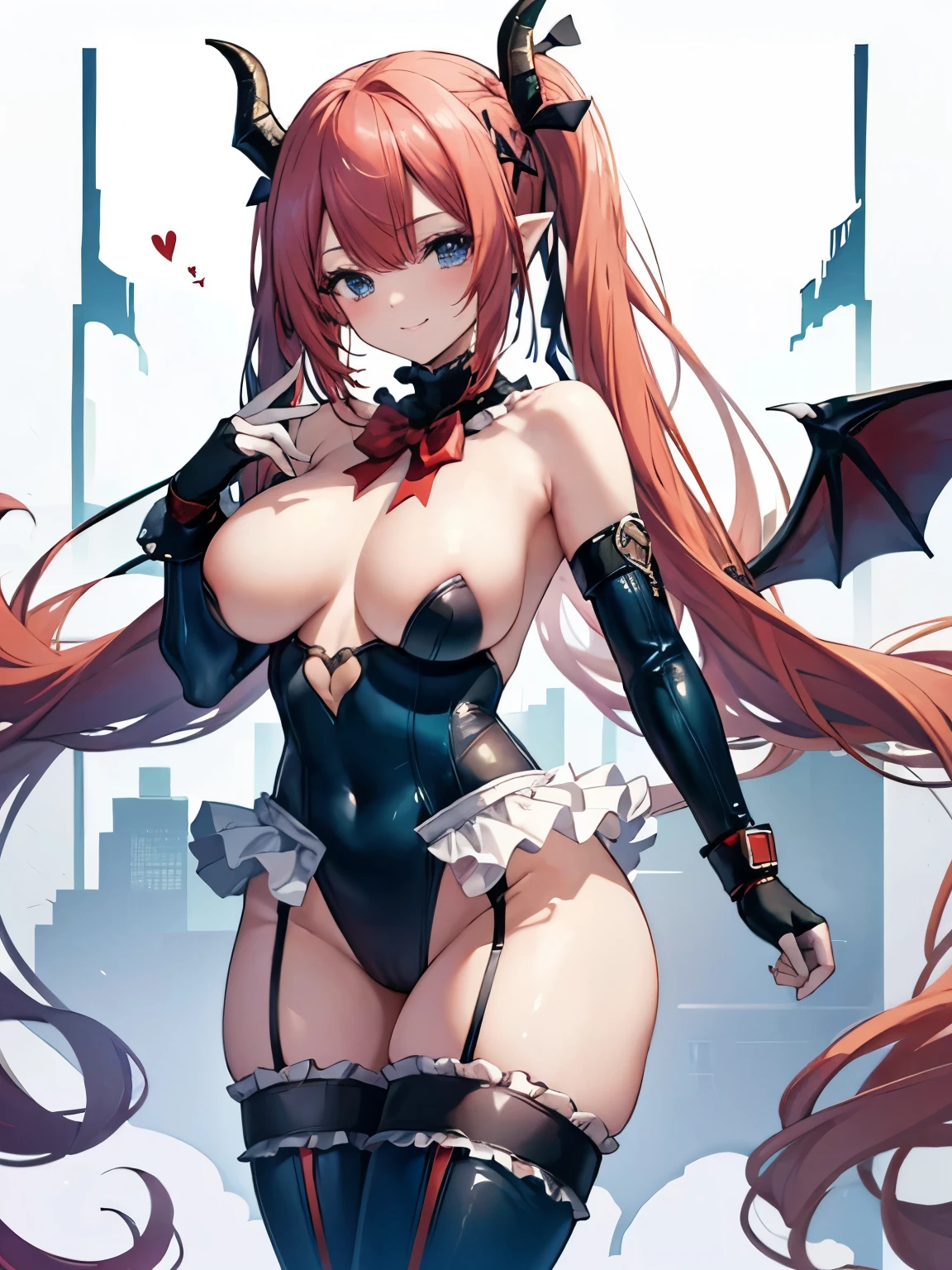 (Highest quality,Highest quality)、Fallen into evil、Exquisite breasts、Captivating smile、Villainess、Wicked Smile、bondage、Strong gloss、sexyなポーズ、Beautiful legs、Lure、attractive、brainwashing、Succubus、Succubus、Female Devil、Long gloves、garter belt、Magic Valley、Big Breasts、Red hair、Inviting, gestures、Succubus,Pointed Ears,Goat horns,Bat wings growing on his back,nude,Adult women、naked、全naked、sexy、