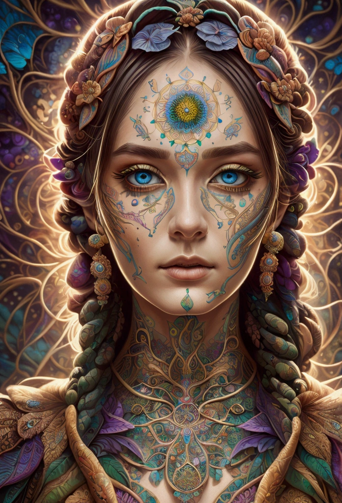 an extremely psychedelic portrait of a healer, surreal, lsd, face, detailed, Intricate, elegant, agile, highly detailed, Digital paint, art station, Conceptual art, seeds, sharp focus, illustration