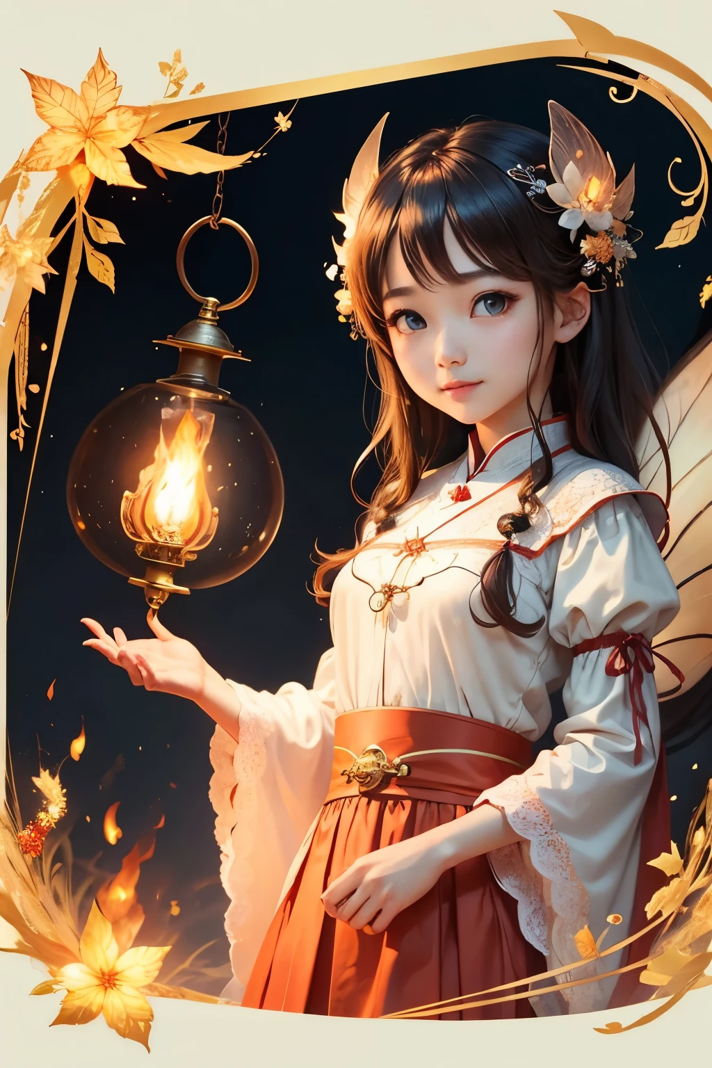 (Highest quality:1.2)。emerged from the flame of the lamp、Fire Fairy。