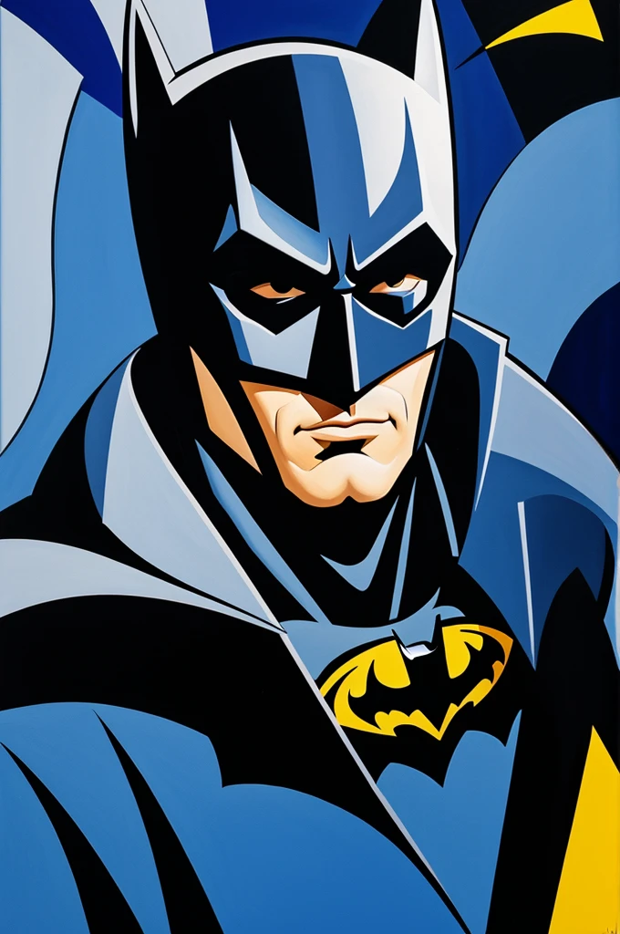 A painting of batman in cubist style