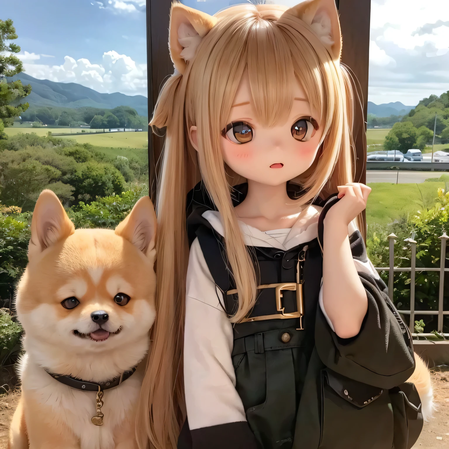 Shiba Inu girl rural scenery