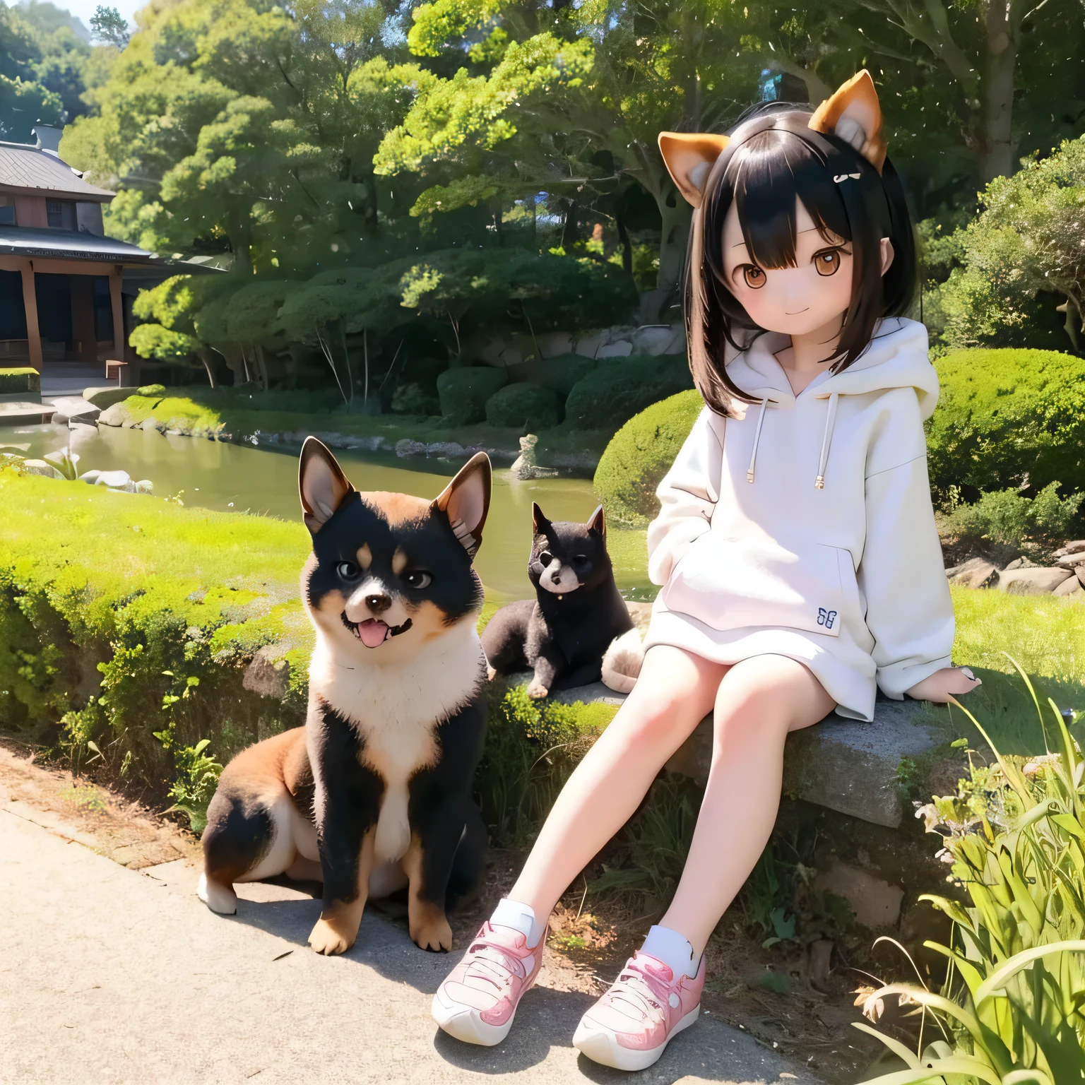 Shiba Inu girl rural scenery