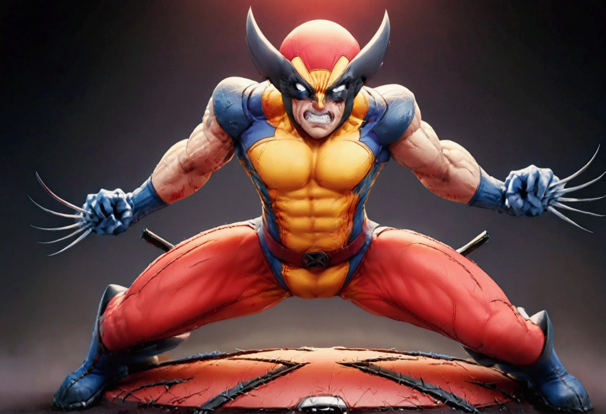 (WolverineV2-1024), is furious, claws extended, battle pose (Marvel comics Wolverine), nearby in a fighting stance is deadpool (a cute woman, DeadpoolStyle) who is laughing and cracking jokes