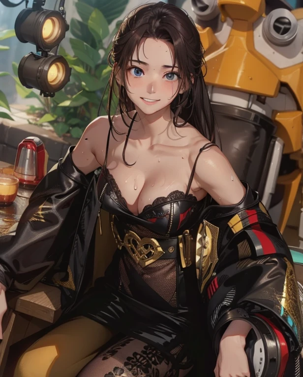 girl, Sweat, vapor, Center of chest, shy, Great hands, Looking at the audience, Cute Smile