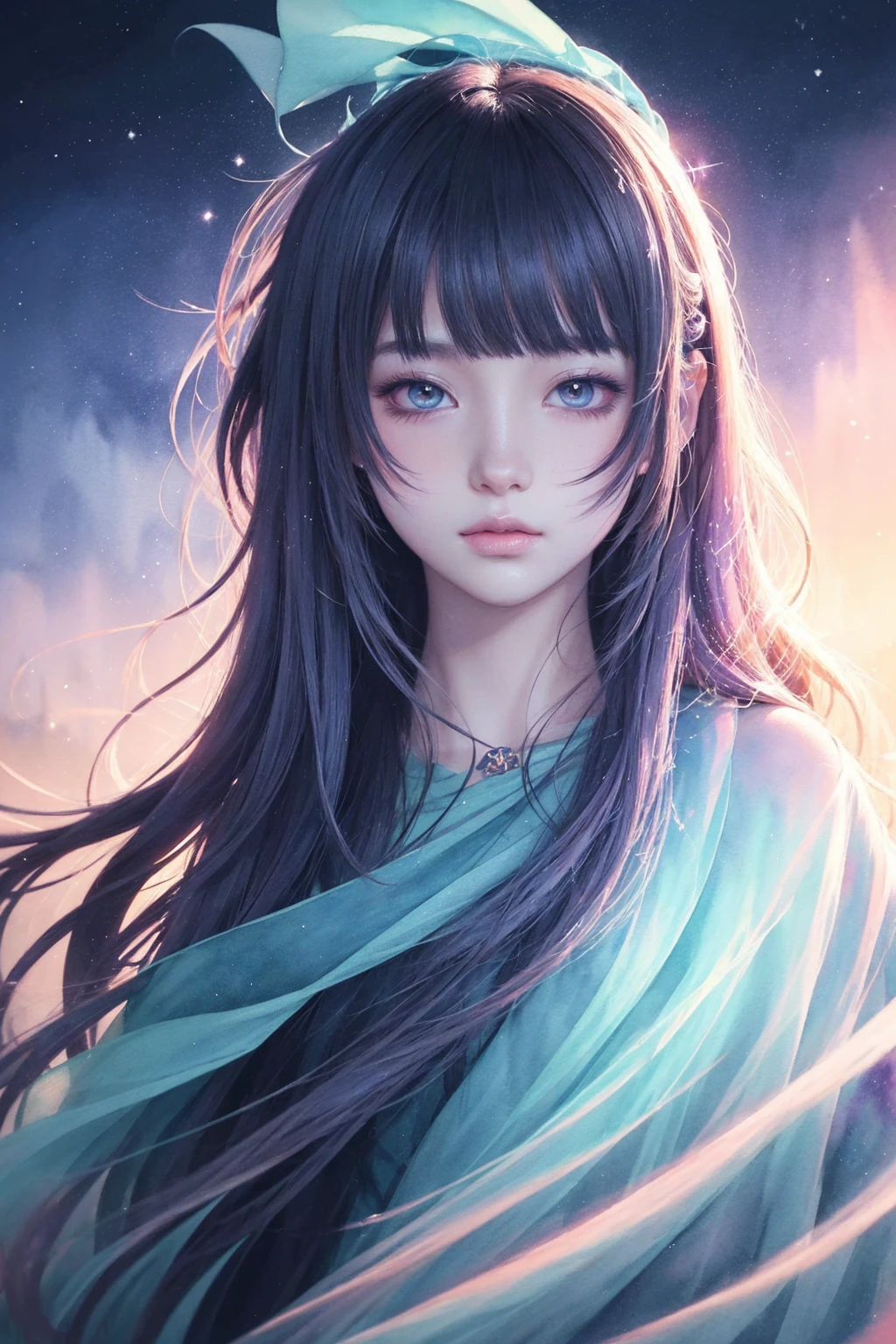 mysterious dark princess,Perfectly structured, (watercolor), Digital Illustration, Anime Style, The content is very detailed, Volumetric Lighting,, pastel colour, dynamic combination, The image is crisp and crisp, (Exquisite, sublimation:1.2), indescribable beauty,