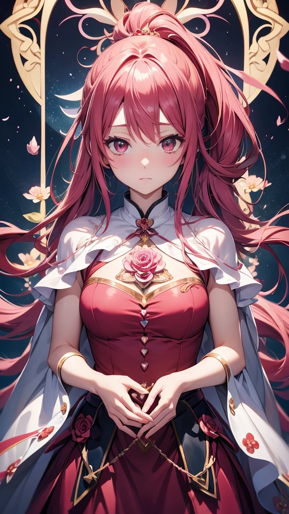 Official Art, unity 8k wallpaper, Very detailedな, Beautiful yet fleeting、beautiful, masterpiece, Highest quality,Red Rose (zenTangle, Mandala, Tangle, enTangle), Flower Ecstasy,((Sakura Kyoko)) (ponytail)One Girl, Very detailed, Dynamic Angle, Cowboy Shot, The most beautiful form of chaos, ((Magical girlまどか☆マギカ)).elegant, Brutalist Design,Vivid colors, holding a spear, Romanticism, James Jean, Robbie Dawi Anton, Ross Tran, Francis Bacon, It was very cold, Petra Cortright, Gerhard Richter, takato yamamoto, Ashley Wood, Atmospheric,Red dress、Red long hair、Magical girl、Adrianne&#39;genius((Big Breasts))((Pink nipples))((black thong))(((Lance of Longinus)))