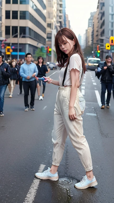 high quality、reality、reality的に、(Photo-like quality:1.3)、(Pee is leaking、incontinence)、No discomfort、Anatomically correct、(Peeing)、pedestrian traffic、In the crowd、Attention has been paid、high resolution、high quality、masterpiece、8k