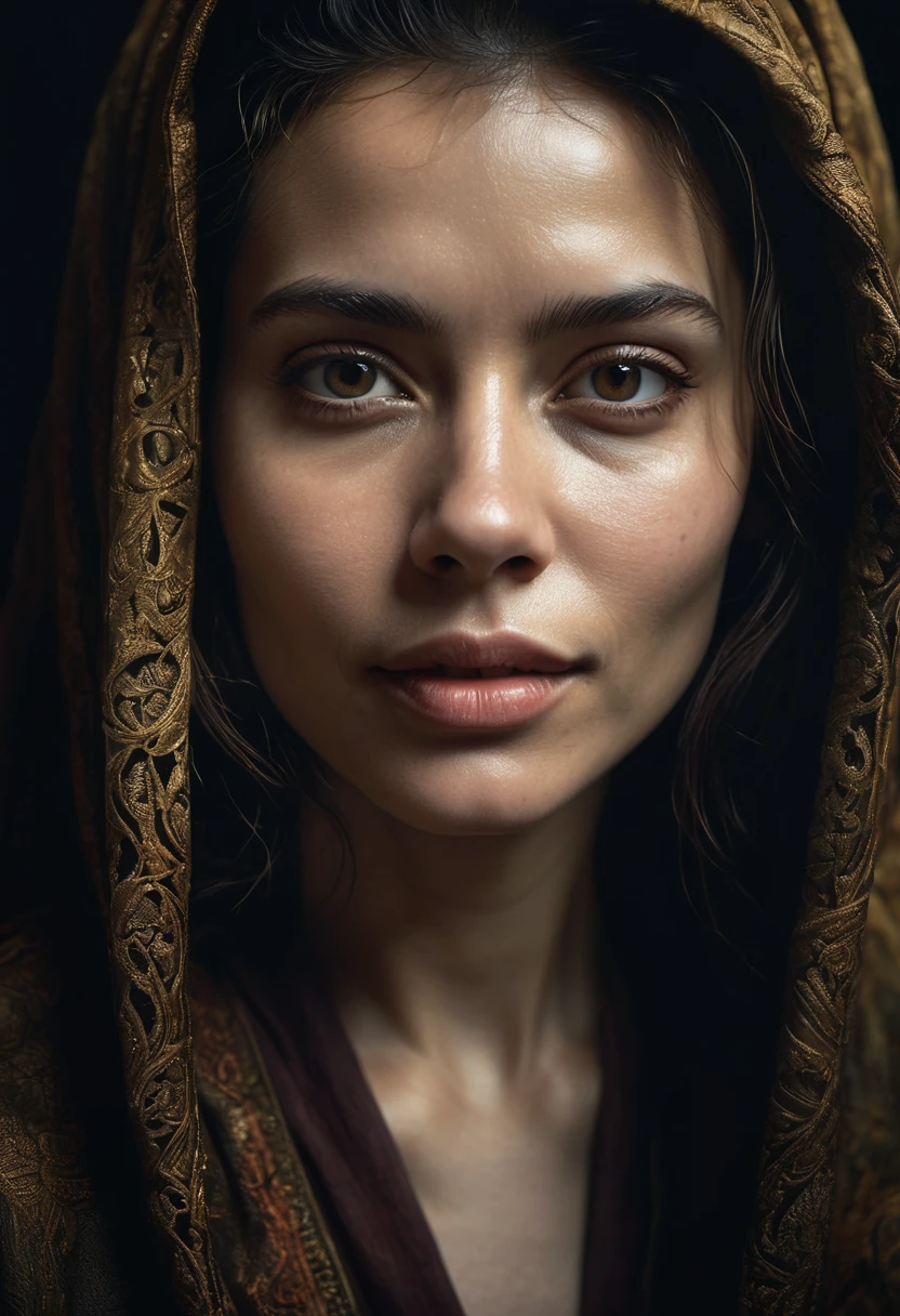 close-up, editorial photograph of a woman, highly detailed face:1.4, smile:0.7, background inside dark, moody, private study:1.3, POV, by lee jeffries, nikon d850, film stock photograph ,4 kodak portra 400 ,camera f1.6 lens ,rich colors ,hyper realistic ,lifelike texture, dramatic lighting , cinestill 800,, perfect composition, beautiful detailed intricate insanely detailed octane render trending on artstation, 8 k artistic photography, photorealistic concept art, soft natural volumetric cinematic perfect light, chiaroscuro, award - winning photograph, masterpiece, oil on canvas, raphael, caravaggio, greg rutkowski, beeple, beksinski, giger