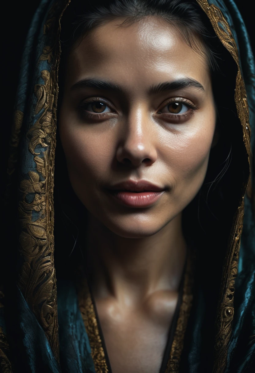 close-up, editorial photograph of a woman, highly detailed face:1.4, smile:0.7, background inside dark, moody, private study:1.3, POV, by lee jeffries, nikon d850, film stock photograph ,4 kodak portra 400 ,camera f1.6 lens ,rich colors ,hyper realistic ,lifelike texture, dramatic lighting , cinestill 800,, perfect composition, beautiful detailed intricate insanely detailed octane render trending on artstation, 8 k artistic photography, photorealistic concept art, soft natural volumetric cinematic perfect light, chiaroscuro, award - winning photograph, masterpiece, oil on canvas, raphael, caravaggio, greg rutkowski, beeple, beksinski, giger