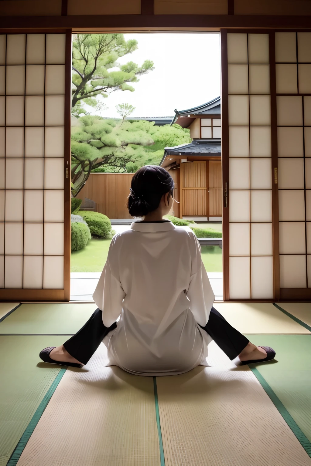 Japanese house, married woman, spreading legs, inviting man, sideways glance