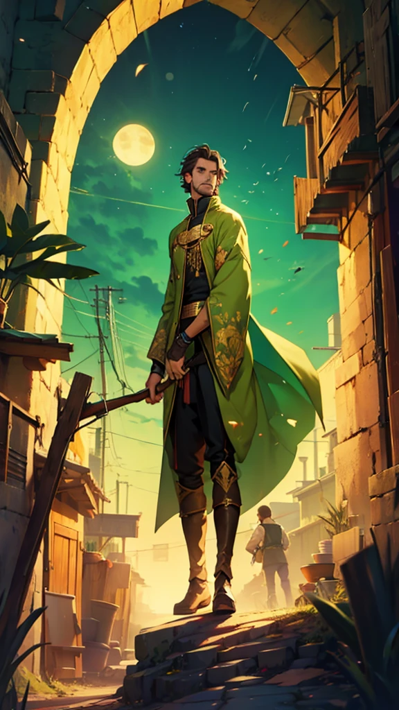 Make a man&#39;s skin a wine color, leave him at 28 keep those elegant green clothes and the yellow overcoat but make the man more mad scientist, let the man with a mad scientist shape him