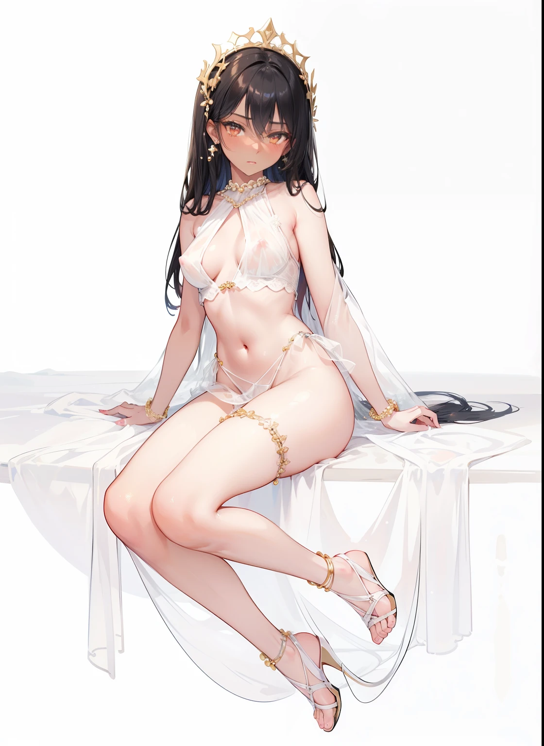 ((dark fantasy)),((black hair color)), (((golden eyes))), ((((dark skinned girl)))) ,, warm light,( ),busty,Glamour,Gorgeous,monochromes,erotic posing,Dynamic Posing,Arrange Pose,Dramatic,Cinematic,Detailed background, Dynamic Angle,From the angle of the film,Gothic background, Dark fantastic view,Best Quality,masutepiece,8K,The ultimate detailed dark background, Top image quality、RAW photography、超A high resolution,cropped shoulders, overall look is very erotic、Shot for one person only, model shoot, Large round chest, Beautiful Eyes of Details、Very slender eyes、Beautiful eyelashes、Very slim physique, with blush cheeks,Pearl Beaded Bralet bralette of transparent glass, ((pearl glass top)), ((bra of clear glass)), glass underwear, (nsfw),