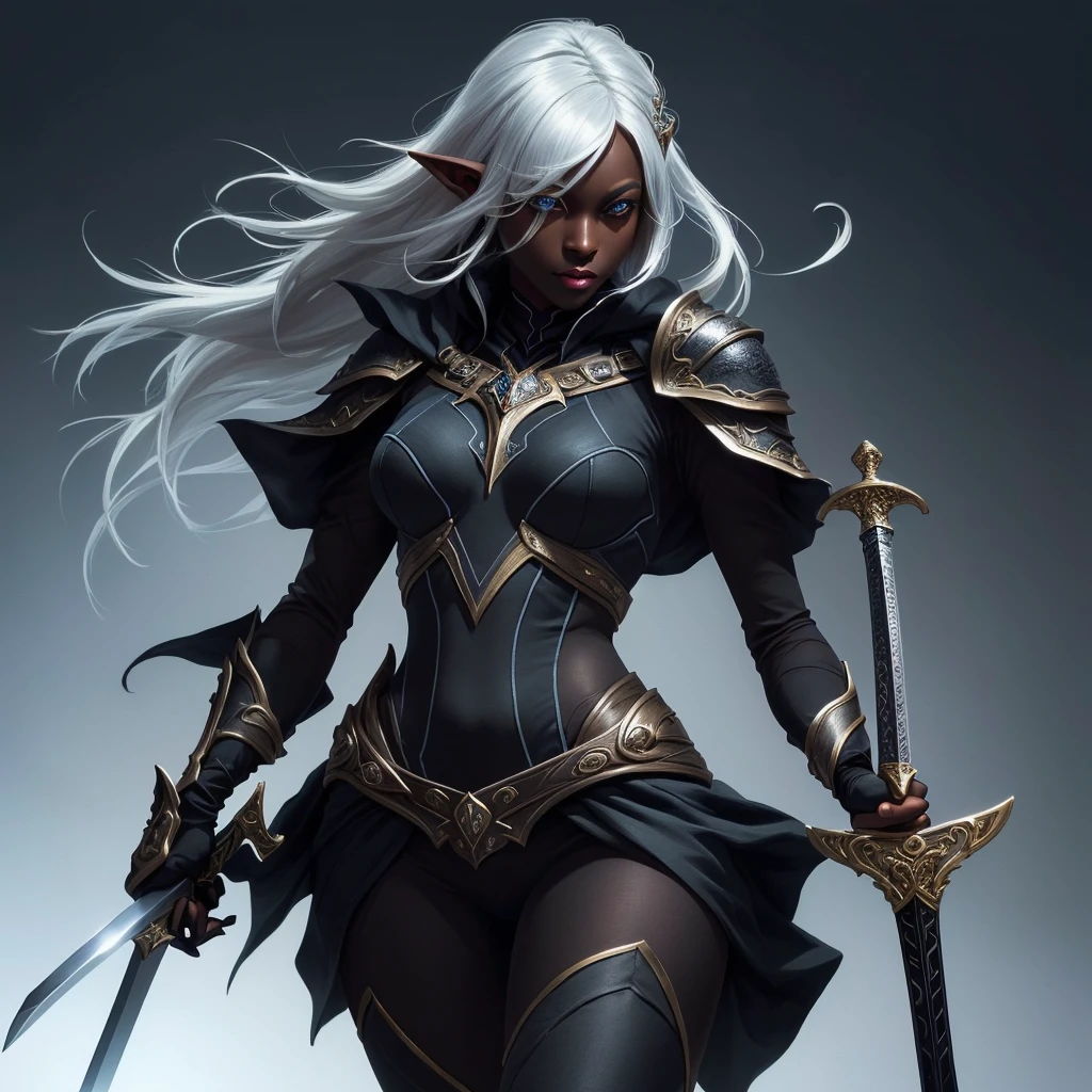 a close up of a woman in a black outfit holding a sword, drow, extremely detailed artgerm, drow ranger, female drow elf, artgerm detailed, style artgerm, concept art | artgerm, perfect drow, artgerm. high detail, style of artgerm, dark elf princess, dark elf