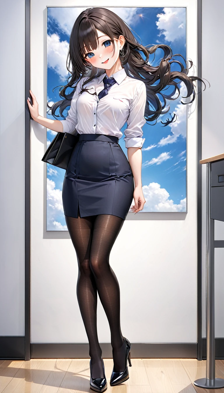 ((((Perfect Anatomy, Ultra-dense skin)))),(8k, Highest quality, masterpiece:1.2),
(Realistic, Realistic:1.37), ((Put your hand on the wall, Stand backwards, Showing off your ass)), (Viewed from 10 meters to the right at a 45 degree angle)
Very detailed,
1 girl, Whole Body Ezbian, Outdoor, (Style your hair:1.5)
office lady, black office blazer, Office Skirt, (pantyhose black stockings:1.2), (short button down shirt:1.2), Buttoned up collar prim, Button-down collar prim, good, (pantyhose:1.2), Alpha Layer, High heels,
Beautiful earrings,
cute,
alone,
Beautifully detailed skies,
(smile:1.15),
(Mouth closed),
Small breasts,
Fine and beautiful eyes,
suit,
(Long Hair:1.2),
Floating Hair NovaFrogStyle,