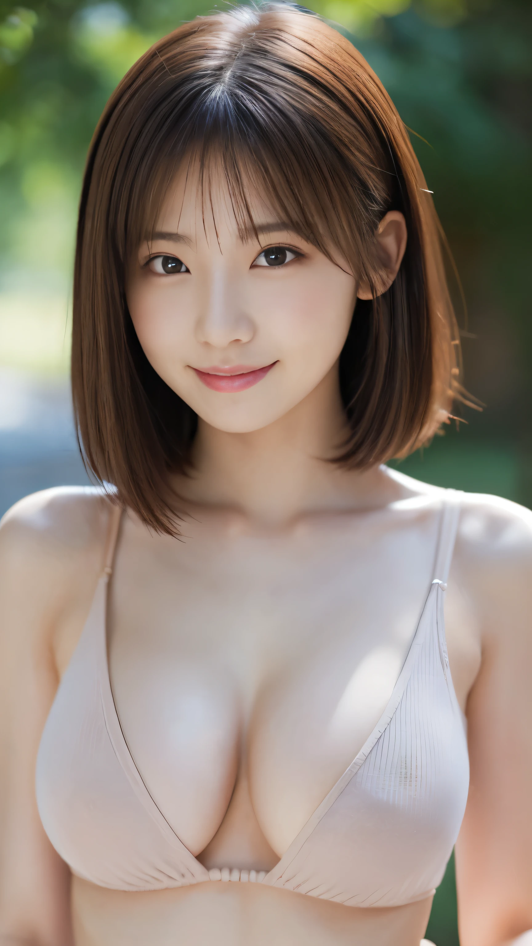 1 girl, (Protruding nipples:1.3、NUDE:1.6、Cleavage), Beautiful Japanese actresses, (RAW Photos, highest quality), (Realistic, Photorealistic:1.4), masterpiece, Very delicate and beautiful, Very detailed, wonderful, finely, Very detailed CG Unity 8k 壁紙, Very detailed, High resolution, Soft Light, Beautiful detailed girl, Very detailed目と顔, Beautiful and detailed nose, Beautiful and detailed, looking at the camera、Perfect Anatomy, Slender body, smile、Short Hair:1.5