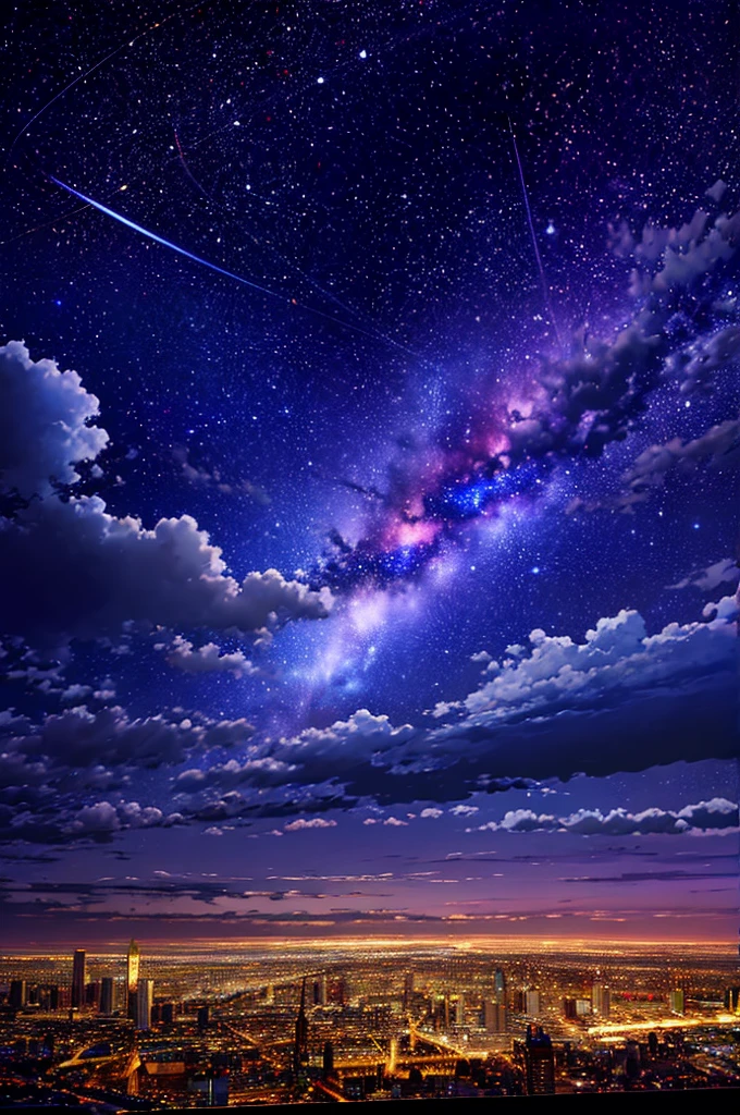 Sky Sky，star（Sky Sky），landscape，star空，night，night空，solo，Exterior，building，cloud，Galactic，wood，city，silhouette，City view