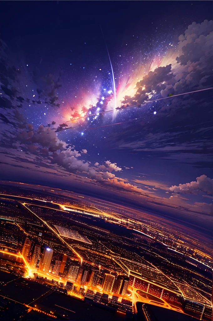 Sky Sky，star（Sky Sky），landscape，star空，night，night空，solo，Exterior，building，cloud，Galactic，wood，city，silhouette，City view