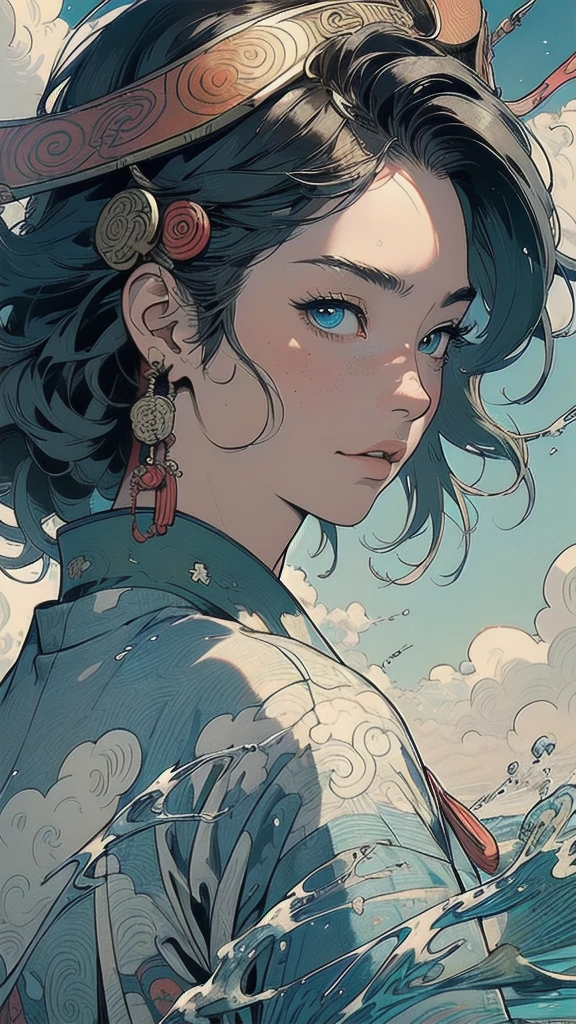 (((masterpiece, highest quality))),,(((solo:1.2))),(((1girl:1.2))),32k wallpaper, very detailed, poster, vintage science fiction,(((((portfolio))))),(((((Close-up))))),(((((bust up))))),((((more various angle)))),((((highlight)))),((((heterochromia)))),(((complete. detailed face))),(((detailed unlimited complete equipment : rail gun))),(((((Absolutely Realistic Clouds background))))),(((Texture for people : halftone))),((Open your mouth wide)),(((((Wind God and Thunder God))))),(((Ukiyo-e)))