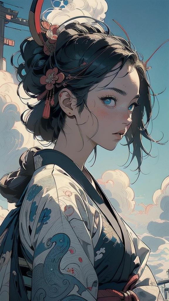 (((masterpiece, highest quality))),,(((solo:1.2))),(((1girl:1.2))),32k wallpaper, very detailed, poster, vintage science fiction,(((((portfolio))))),(((((Close-up))))),(((((bust up))))),((((more various angle)))),((((highlight)))),((((heterochromia)))),(((complete. detailed face))),(((detailed unlimited complete equipment : rail gun))),(((((Absolutely Realistic Clouds background))))),(((Texture for people : halftone))),((Open your mouth wide)),(((((Wind God and Thunder God))))),(((Ukiyo-e)))