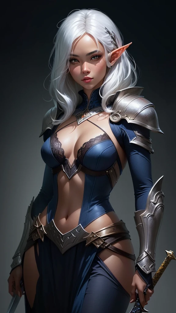 a woman with white hair and a sword in her hand, extremely detailed artgerm, drow, drow ranger, dark elf, concept art | artgerm, artgerm detailed, style artgerm, wlop rossdraws, artgerm art, rossdraws 2. 5, artgerm comic, female drow elf