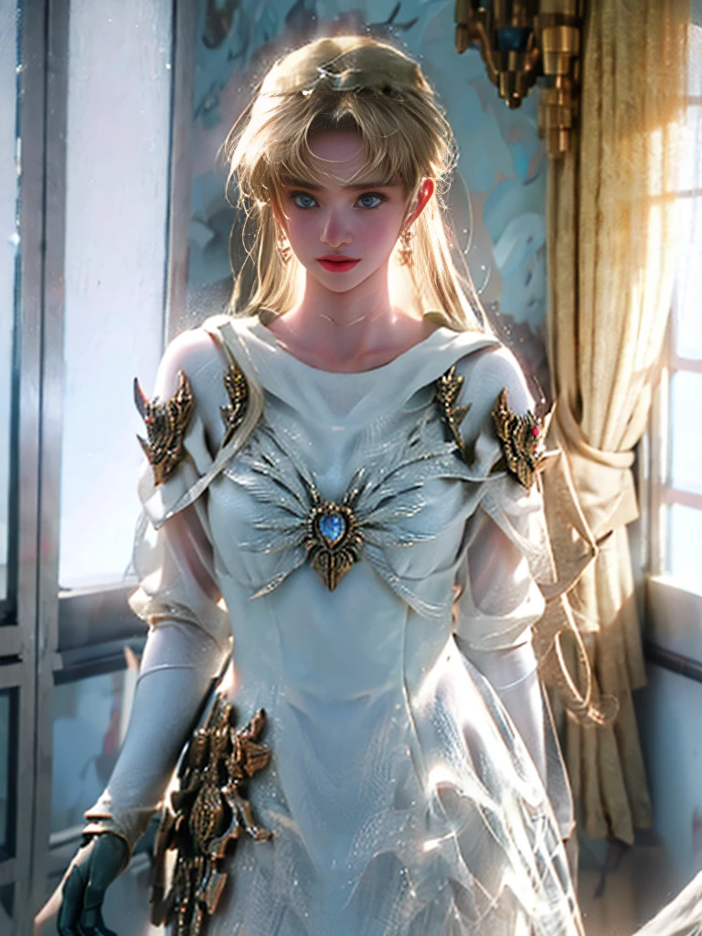 8K UHD,RAW photo,A woman wearing black armor is fully armored:1.1,Handsome girl,long whitr hair,blonde with blue eyes,The face is delicate,Delicate skin,Full breasts,Crystal clear lips,Slender legs,(Real Human:1.3),(A high resolution:1.4),(A detailed:1.5),(photorealestic:1.7),RAW photo,Portrait Photogram,Real Human,RAW photo,超A high resolution,Foto realism,best qualtiy,(highdetailskin,skin detailed),Visible Pore,Shiny skin,tmasterpiece,,finedetail,Colorization,Extremely Delicately Beautiful,Extremely detailed 8k wallpaper,8K high quality,Digital SLR,Girl with beautiful details,(looking at viewert),professional photograph lighting,Faraway view,Standing posture