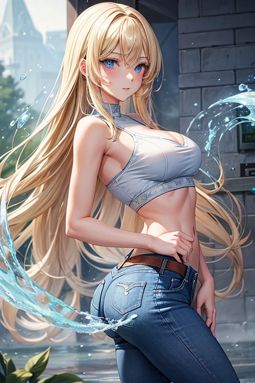 (Background with:ponds,Cherry blossom forest,lotus flower)Lie underwater, She has long blonde hair,seen from the front,mostly cloudy sky,(((tmasterpiece),(Very detailed CG unity 8K wallpaper),best qualtiy,cinmatic lighting,detailed back ground,beatiful detailed eyes,Bright pupils,Blue eyes,Snow-whiteskin,Redlip(Very fine and beautiful),(Beautiful and detailed eye description),ultra - detailed,tmasterpiece,))facing at camera,A high resolution,ultra - detailed),revealing breasts,Bare genitalia, Bulge,legs are open,Raised sexy,Camel toes,Desire for dissatisfaction,frontage,(Wearing :耳Nipple Ring, jewely, denim vest, Bare )baseball cap