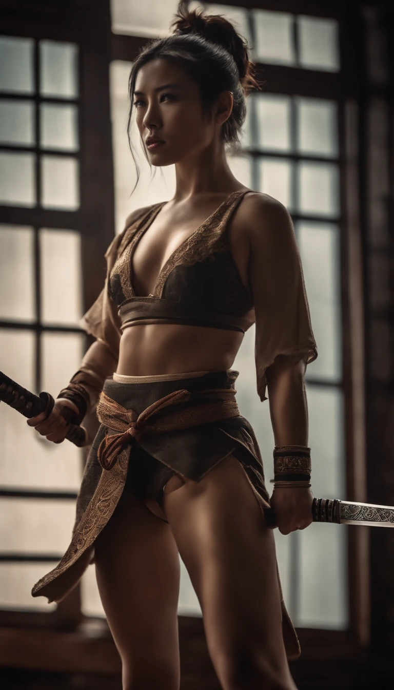 Samurai Swordsman woman In underwear Full body sexy underwear Full body sexy