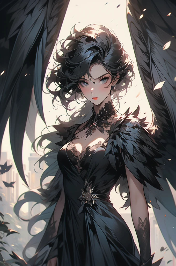 1girl, harpy, black wings, confused, silly